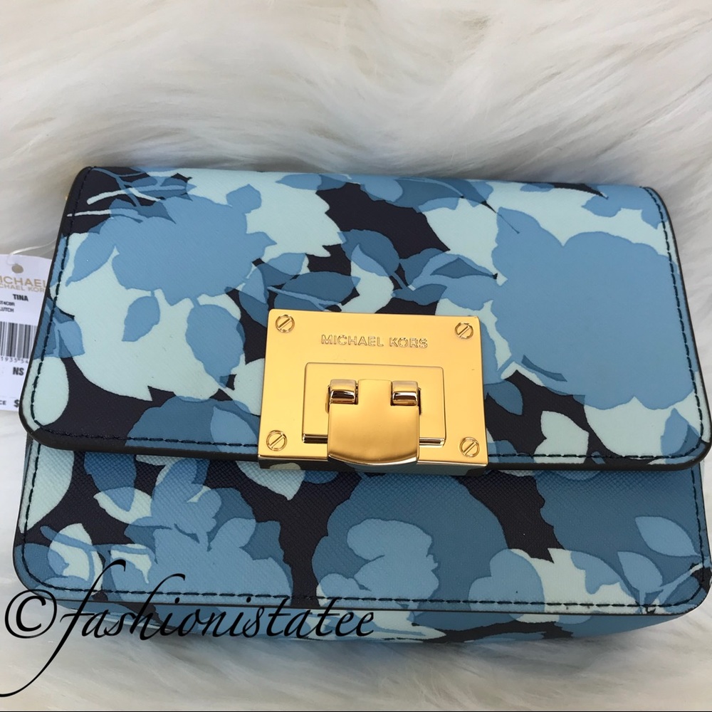 NWT MICHAEL KORS TINA CLUTCH CROSSBODY NAVY - Picture 1 of 8